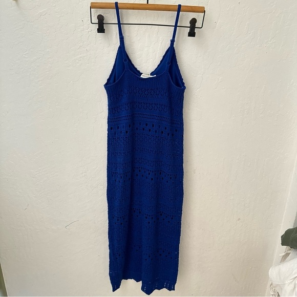 Freshman 1996 Royal Blue Summer Crochet Lined Tank Scallop Hem Bodycon Dress XS - Picture 3 of 8
